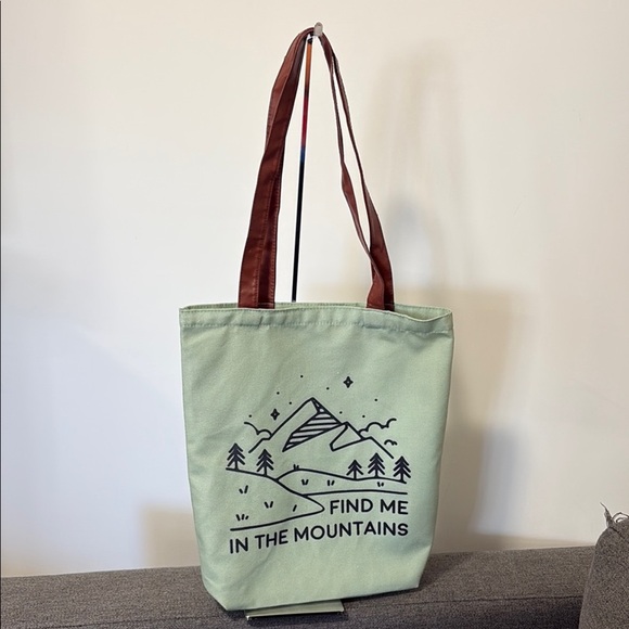 Green Tote Bag with Brown Straps - Picture 1 of 4